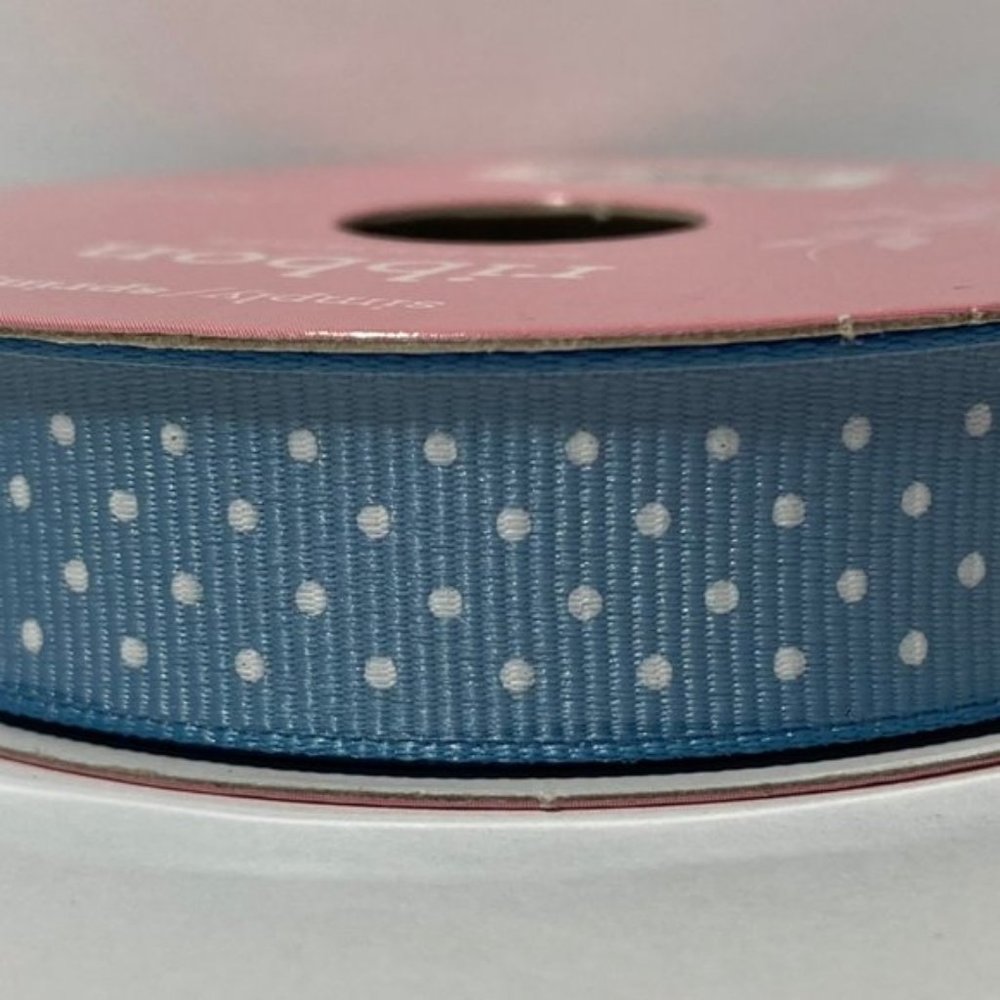 4 Rolls Blue White Polka Dot Ribbon